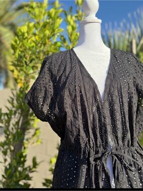 Kona Sol Black Eyelet Cover-Up Dress black small med with Lace Detail